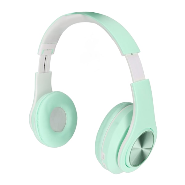 Bluetooth-headset med brusreducering, hopfällbart, över örat, trådlöst, med färgglada lampor för telefon, bärbar dator, grön