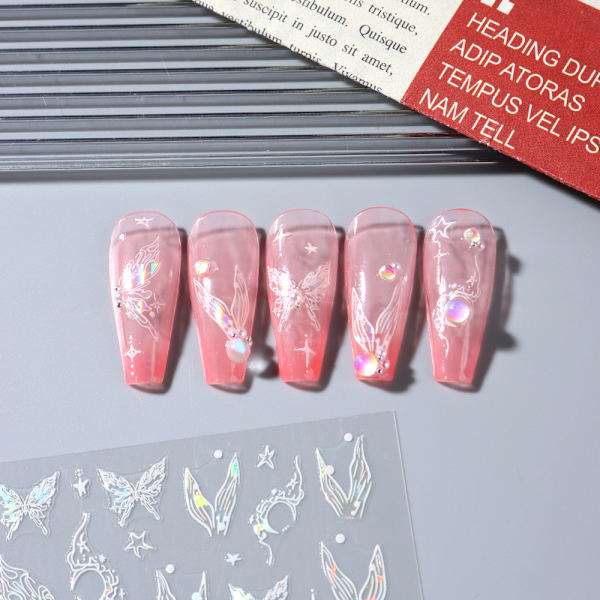 3 st Silver Hollow Butterfly Nagelstickers C
