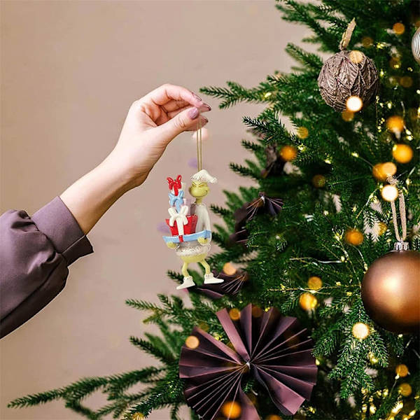 Julgranshänge med Grinch-motiv, personligt, 2D-hänge i akryl med platt tryck, julpynt 1