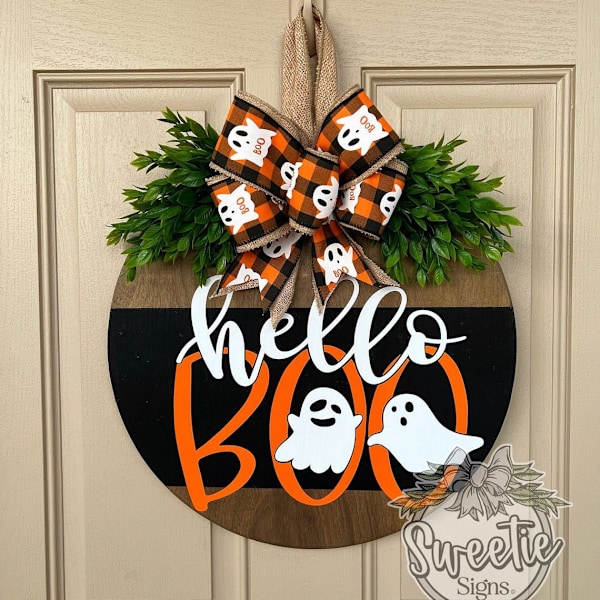 Halloween Jul Jesus Vit Spöke BOO Dörrskylt Dekorativ Bräda Trähantverk Hängande D