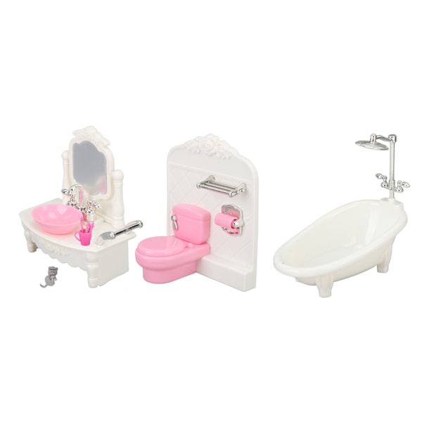 Dockhus Badrumssats Badkar Toalett Toaletbord Dockhus Toalettmöbler Set för 1/12 Dockhus Möbeltillbehör