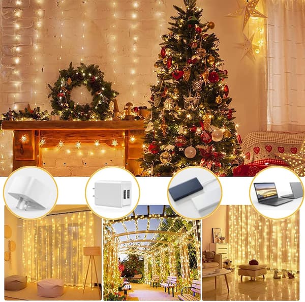 LED-ljus? 3 x 3m, 300 LED Light Loop 8 Mode, USB Light Loop Gardin med fjärrkontroll, jul blue