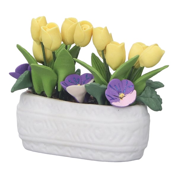 Dockhus Lera Blomma Simulation Miniatyr Krukväxt Blomma Lera Gul Tulpan Blomma 1/12 Dockhus Tillbehör Dekoration