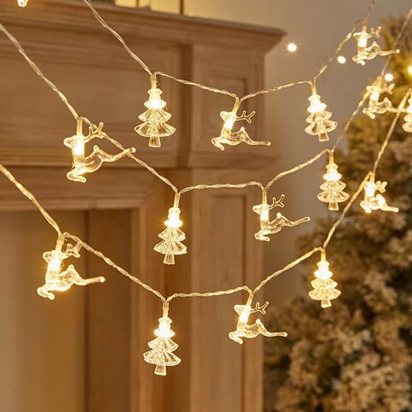 LED-ljusslinga med julmotiv - Tomte, Snögubbe, Rensa - Festlig Atmosfär - Batteri & USB - Julgran Dekorativ Lykta Y 6M 40led  battery
