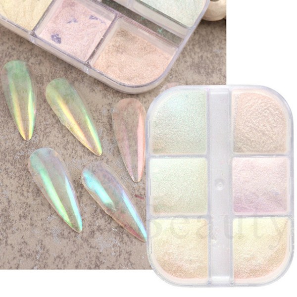 3 st Nail Glitter Magic Mirror Aurora Iridescent Puder Pärlpuder 21
