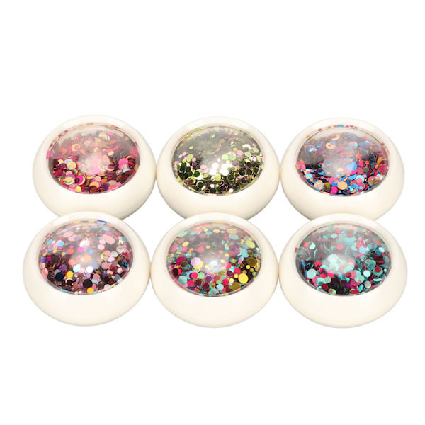 6 Ask Nagelkonst Glitter Sekvenser Färgglada Runda Nagelglitter Sekvenser för DIY Nagelkonst Dekoration