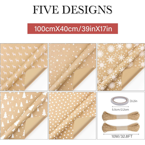 Julklappspapper, 5 ark Kraft Presentpapper Omslagspapper Presentpapper Kraftpapper Presentpapper för barn 1