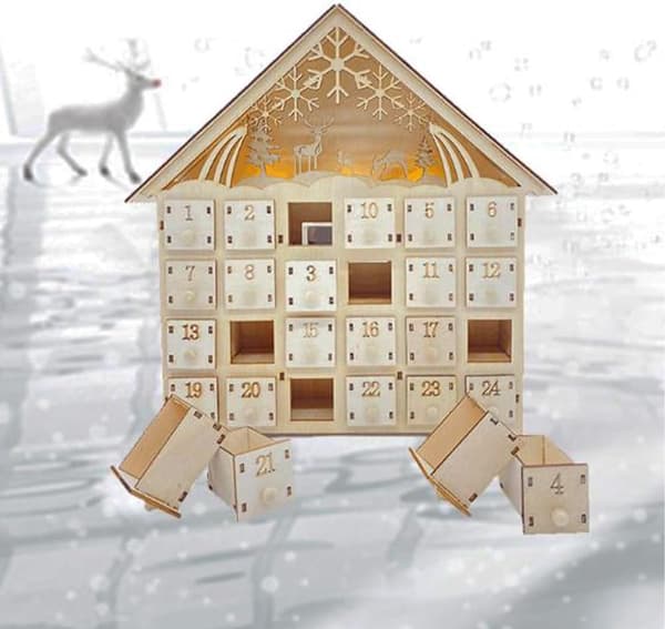 Hodeffior Julkalender med Lådor LED-Ljus Mångsidig Förvaringslåda för Vänner A