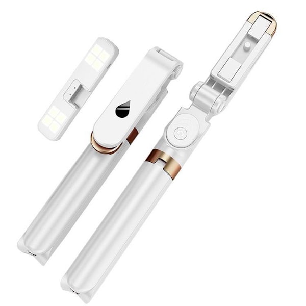 Selfiestick / Stativ Fjärrkontroll med LED-lampa - Vit