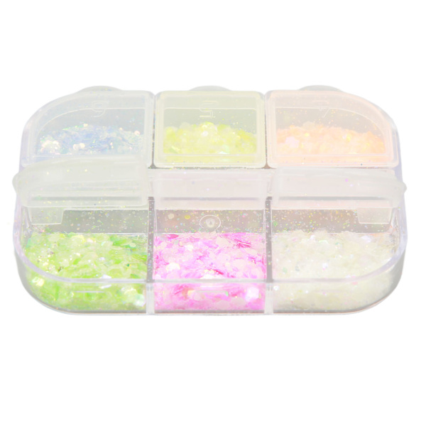 Nagelglitter Blandat Glitter 6 Färger Lysande Dekorativ Nagelkonst Sekvenser för DIY-konst