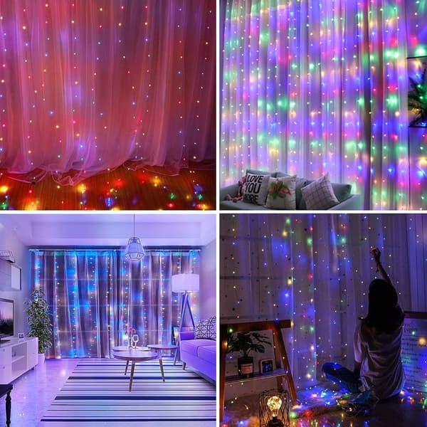 LED-ljus? 3 x 3m, 300 LED Light Loop 8 Mode, USB Light Loop Gardin med fjärrkontroll, jul blue