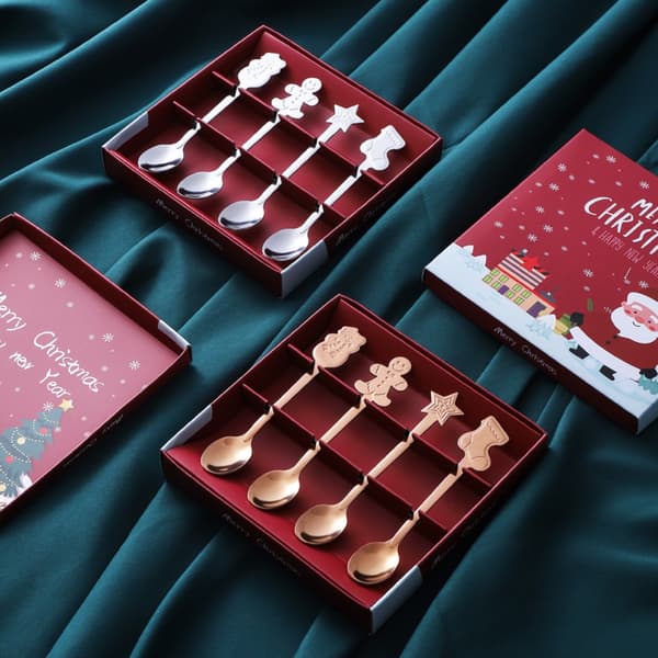 Julsked 4-pack Rostfritt Stål Juldukning Set Kaffe Te Dessert Soppa Rörked