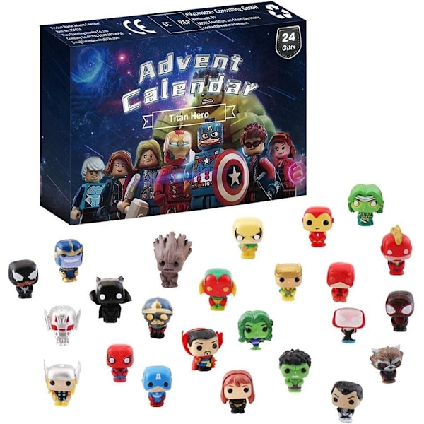 Julkalender för pojkar 2023, karaktärsjulkalender, 24 dagars nedräkning superhjälte miniatyrfigurer leksaker A