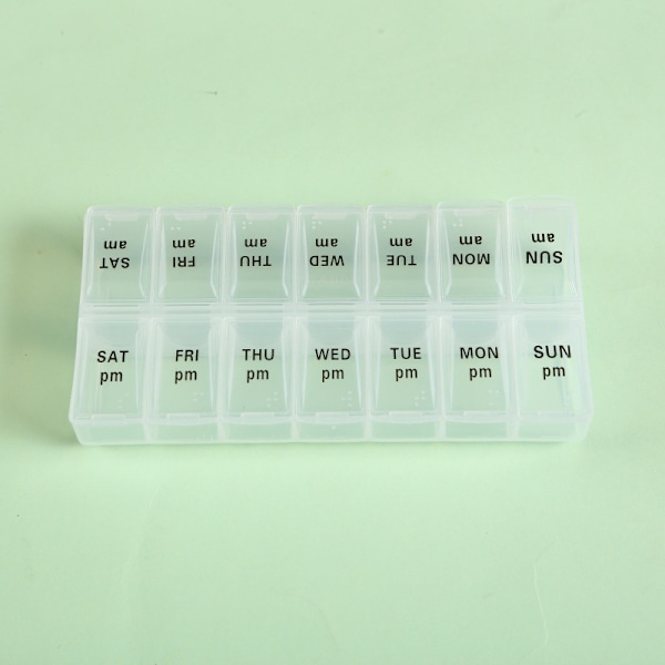14-ruts dubbelrads förpackning bärbar medicinförvaring Transparent Black Letters Large