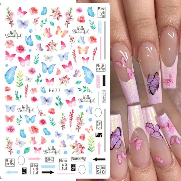 8 ark Blå Fjäril 3D Nagelkonst Dekaler för DIY