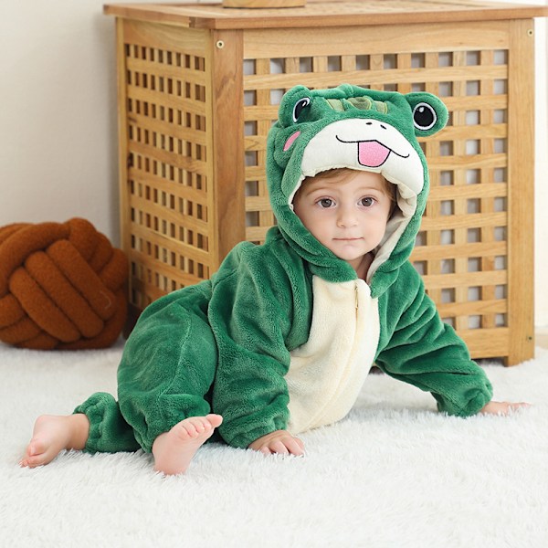Flanellpyjamas för barn, djur-jumpsuit Green Frog M（70-80cm）