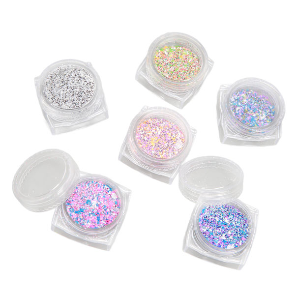 6 Boxar Glittrande Socker Effekt Glitter DIY Hantverk Elegant Nageldamm Sandpulver Nagelsmycke