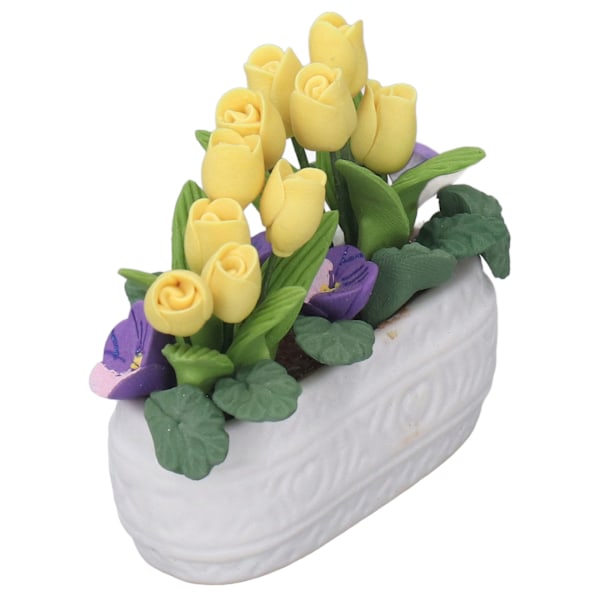 Dockhus Lera Blomma Simulation Miniatyr Krukväxt Blomma Lera Gul Tulpan Blomma 1/12 Dockhus Tillbehör Dekoration