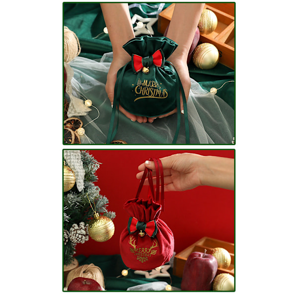 Julklappspåse Juläpple Sammetspåse Julafton Godislåda Julafton Frukt Flanell Dragsko Dark Green-Style 1