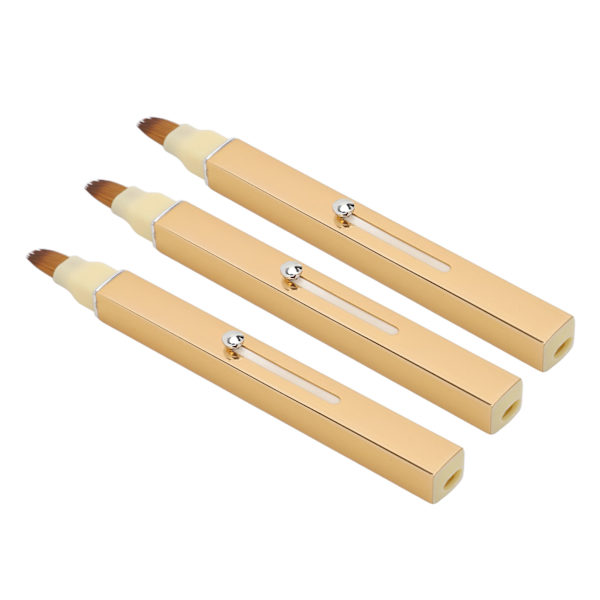 3-pack Guld Teleskopiskt Läppborste Bärbar Mjuk Hår Dubbelsidig Concealer Läppsminkborste Kosmetisk Verktyg