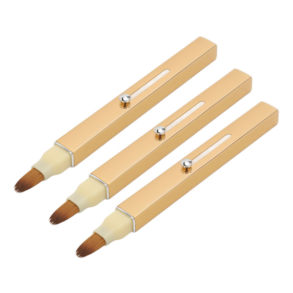 3-pack Guld Teleskopiskt Läppborste Bärbar Mjuk Hår Dubbelsidig Concealer Läppsminkborste Kosmetisk Verktyg