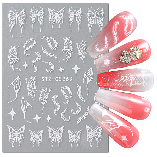 3 st Silver Hollow Butterfly Nagelstickers B