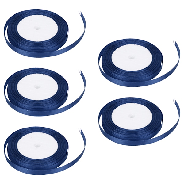 5-pack Satängband 22m Långt 10mm Brett Bröllopsfest Dekoration DIY Tillbehör för Presentkaka Godisask Inpackning Mörkblå