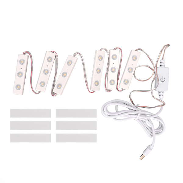 LED-sminkspegellampa med Justerbar Ljusstyrka, USB-kontakt, DIY-spegelremsa, 6 Strängar (18st Ljuschips)