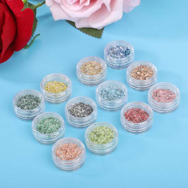 12 Färger Glitterpulver Glimmande Nagelkonst Tips Dekoration Verktyg DIY Manikyr Set