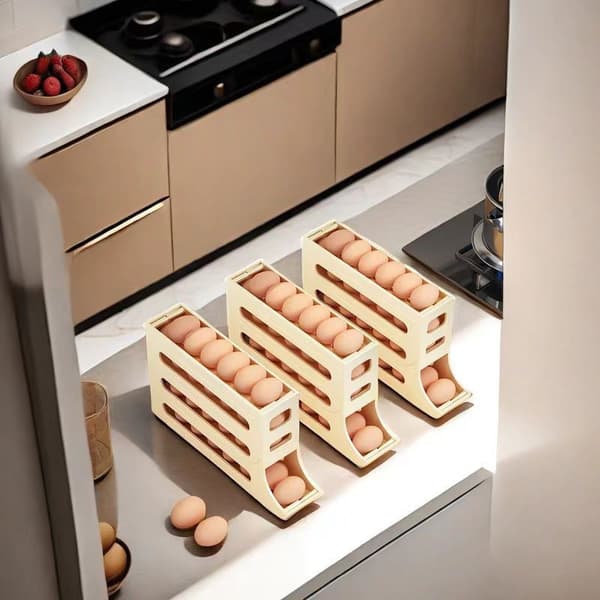 Äggförvaringslåda, äggställ, automatisk rullande ägglåda Cream color 2pcs