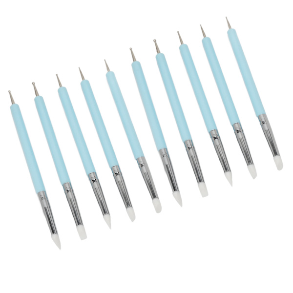 2-pack Dubbla Spetsar Nagelkonst Punktpenna Silikonhuvud Nagelkonst Skulptur Polish Carving Pen