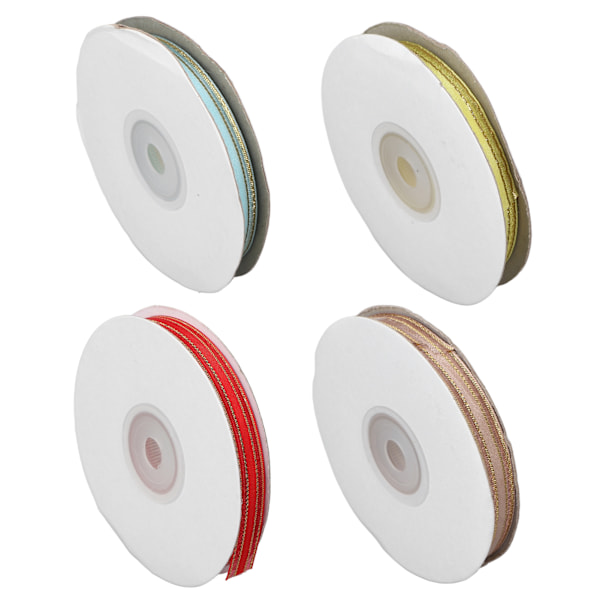 4-pack Satinband med Gyllene Kant, 9mm Bredd, 4 Färger, 22m Längd, Set för DIY-Tillbehör