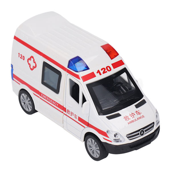 Dra tillbaka Mini Bil Fem Dörrar Intressant Legering 14x6x7.5cm Ambulans Leksak med Belysning Musik Medium Storlek