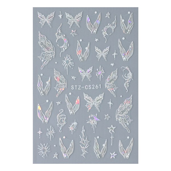 3 st Silver Hollow Butterfly Nagelstickers C