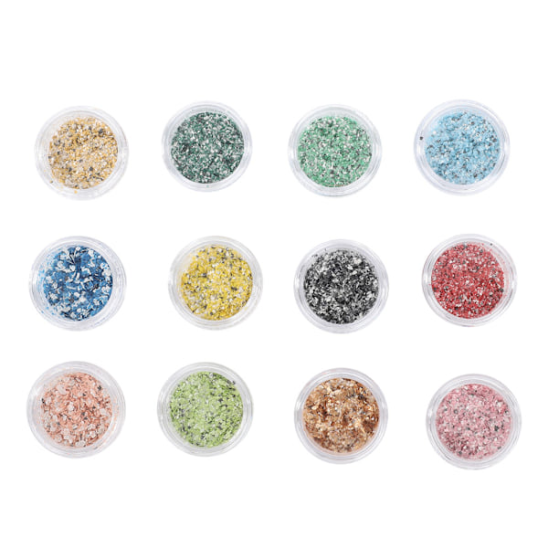 12 Färger Glitterpulver Glimmande Nagelkonst Tips Dekoration Verktyg DIY Manikyr Set
