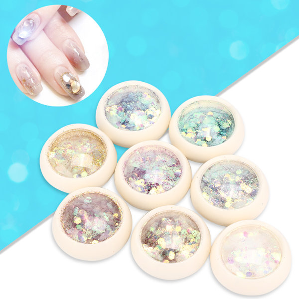 8 Färger Nagelpaljetter Nagelkonst Dekoration Glittrande Paljetter Tillbehör för Nagelsalong