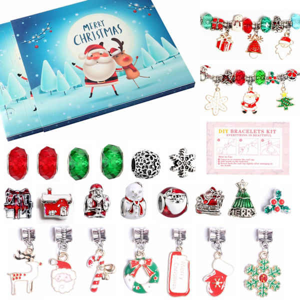 24 st julkalender med blindbox-set för DIY-pärlhalsband, jul armband A