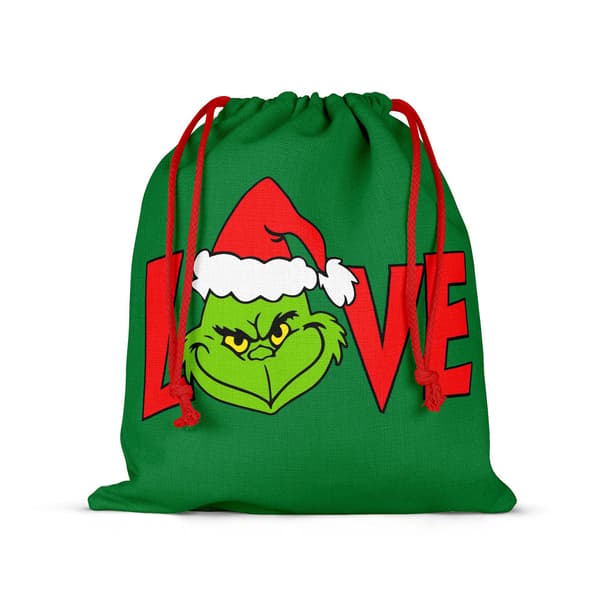 Tecknad Grinch Jul Grinch Duplex utskrift Nyårspresentpåse Dragskoväska Linnepresentpåse 1