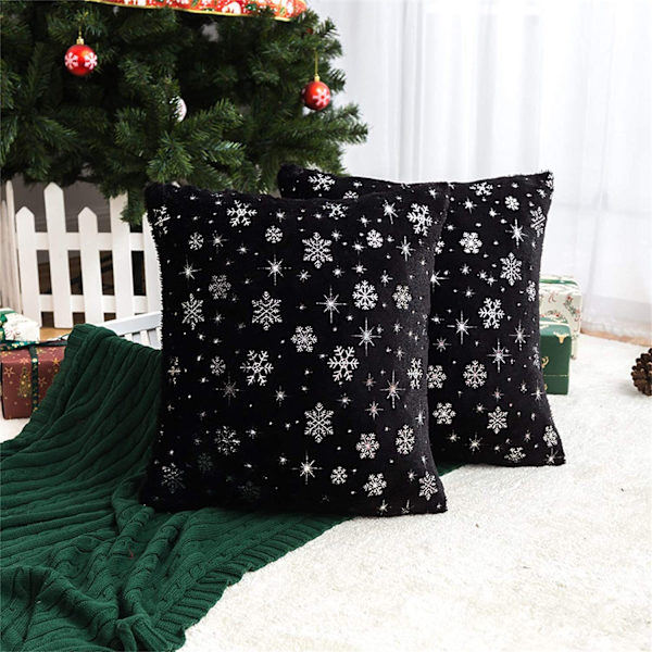Ny julkudde 2023 - Snöflinga med guldplätering, plyschkuddfodral, röd kudde, bil, hem Black 43*43cm