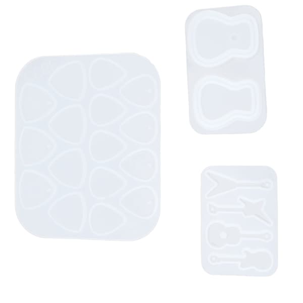 3-pack Resinformar Utsökt Mönster Vit Återanvändbar Gitarrplock Silikonform Kit för DIY Hantverk Nyckelring Dekoration Present