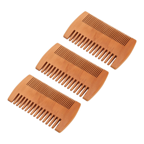 3-pack Skäggkamset Dubbelsidig Fina & Breda Tänder Antistatisk Trä Mustaschvårdskam