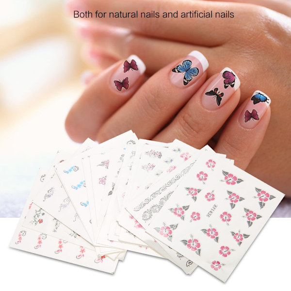 50 Ark Mixed Blommor Fjäril Cartoon Nagelkonst Vattenöverföring Dekal Naglar DIY Dekaler (XF)