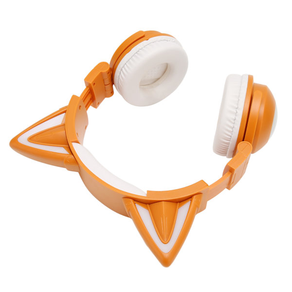 Bluetooth-headset med kattungeöron Stereo Söt Hög Känslighet Inbyggd Mikrofon Justerbar LED Barnheadset med 3,5 mm Kabel Gul
