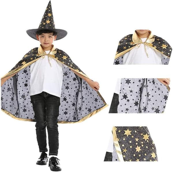 Barn Halloween-kappa, häxa trollkarl cape magisk cape