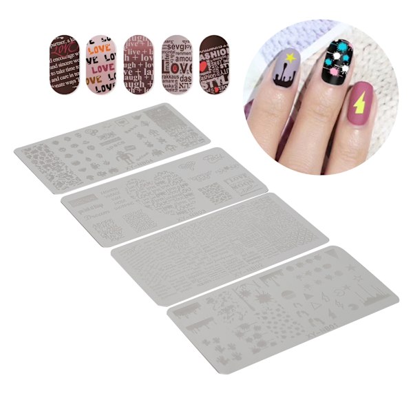 Nagelstämplingsplattor Schabloner Mönster DIY Nagelskrivning Stämpling Mall Manikyr Verktyg 01-04