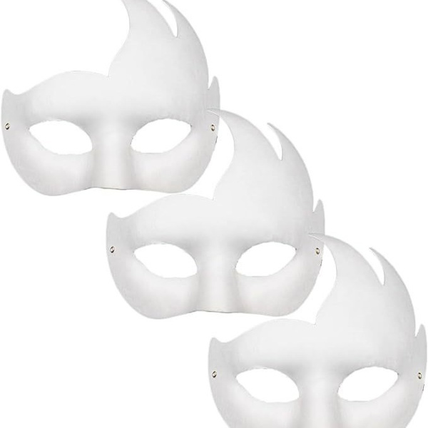 Kattmask Vit Kattmask Tom DIY Halloween Mask Djur Halvmask Maskeradboll 3pcs