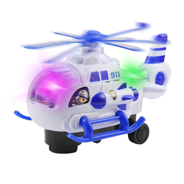 Barnens Polis Helikopterbil Leksak med Ljus och Musik Batteridriven Automatisk Bump and Go Fordon Bil