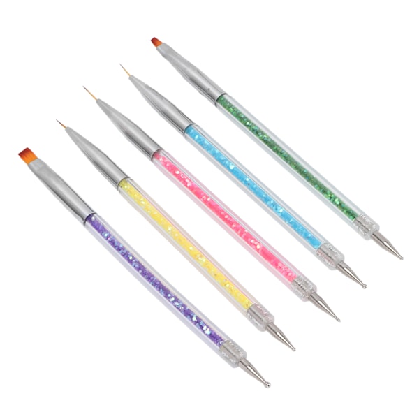 5 st Nail Art Pensel Hemsalong Portabel Dubbelhuvud Målning Ritning Liner Nail Dotting Pen Set