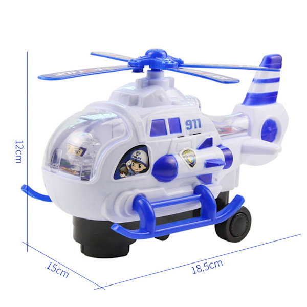 Barnens Polis Helikopterbil Leksak med Ljus och Musik Batteridriven Automatisk Bump and Go Fordon Bil