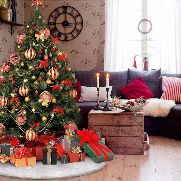 Deggodech mjuk plysch julgranskjol med rund julgranskjol Mattornamentskydd Vit white